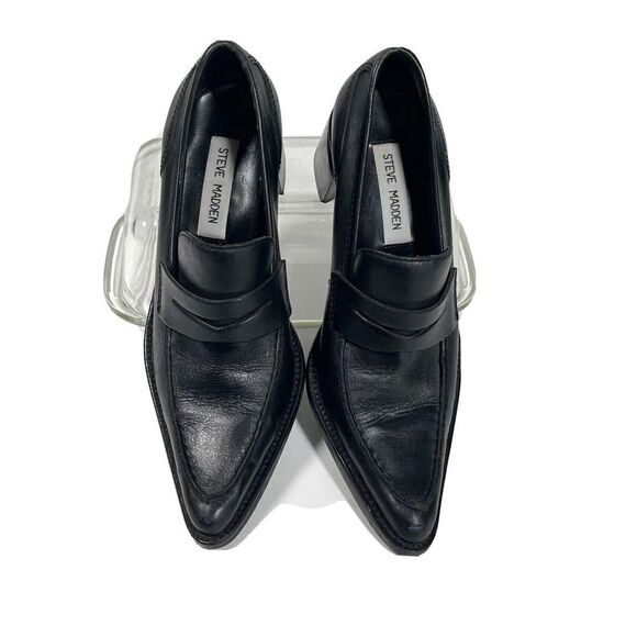 Steve Madden Womens Black Penny Loafer Shoes Block Heel Pointed Toe Size 6 - Picture 10 of 11